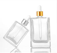 Flacon de parfum plat en verre transparent de 30 ml avec embout compte-gouttes en caoutchouc carré, flacon compte-gouttes de 50 ml pour huiles essentielles