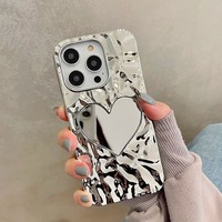 Coque de téléphone portable argentée Electroplate Make Up Mirror Cover pour iPhone 15 Pro Max 13 Pro 14 Plus Coques avec dragonne