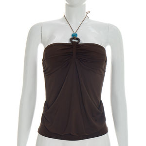 Viviblook J26TP075 Nouvelle Collection Été – Débardeur Sexy Plissé Uni Dos Nu Halter Sans Manches pour Femme - Product Image 3