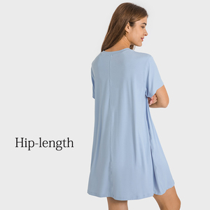 T-shirt Long à col rond pour femmes, vêtement d'été, en Nylon, à <span class=keywords><strong>la</strong></span> mode française, longueur <span class=keywords><strong>des</strong></span> hanches, tenue décontractée, sensation de peau nue, quatre couleurs, S à XXL - Product Image 1