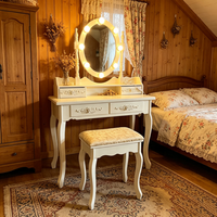 Ensemble coiffeuse blanche avec miroir LED, tabouret rembourré, tiroirs de rangement et design sculpté – Meuble de chambre