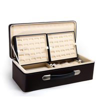 Grande boîte de rangement de voyage à fermeture éclair, type tiroir en bois, organisateur de bijoux en cuir haut de gamme personnalisé