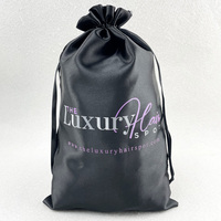 Sac à cordon en satin de luxe avec logo personnalisé pour extensions de cheveux, perruques, lots de cheveux, cosmétiques, voyage, rangement anti-poussière, pochette en soie, vente en gros