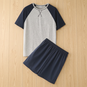 High Street Men's Summer Fashion <b>2</b>-<b>Piece</b> <b>Set</b> Custom Fabric Woven Breathable Casual High Quality Short Sleeve T-Shirts Solid - Product Image 3