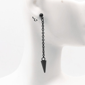 <b>Black</b> Titanium Steel Cone <b>Stud</b> <b>Earrings</b> with Chain Geometric Spike Design for Men Women Fashionable Long Drop Guangzhou - Product Image 1