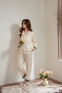 Nueva Colección de Pijamas de Satén Rosa para Mujer, Venta al por Mayor, Primavera, Verano, Otoño, Transpirables, de Secado Rápido, Doble Uso, para el Hogar y Viajes - Product Image 2