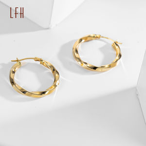 Twisted Pattern Hoop Earring Trend Wholesale 18K <b>Solid</b> Yellow <b>Gold</b> Minimalist Hoop Earrings 18K Real <b>Gold</b> Stud Earrings - Product Image 4