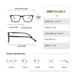 Montures de lunettes Greyjack, rectangulaires, monture intégrale, acétate, unisexe, anti-lumière bleue, C1 C2 C3 C4 C5 C6 C7 C8 - Product Image 4