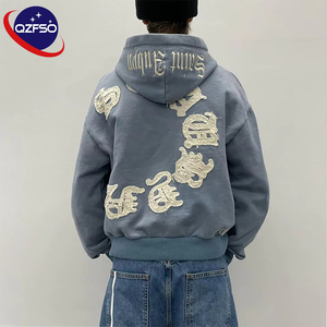 QZFSO Fabricant 450 Gsm French Terry Broderie De Détresse Lavage À L'acide 100% Coton Biologique Hip Hop Hommes Vintage À Capuche - Product Image 1