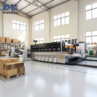 Nouvelle machine de production de boîtes en carton ondulé 5 couleurs pour impression, découpe et rainurage, ligne servo Huazhu 1628 avec cerclage PE