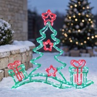 Décoration de Noël N-Concept : Motif Lumineux LED en Acrylique en Forme de Traîneau avec Étoile et Boîte Cadeau pour Jardin Extérieur et Décoration de Fêtes