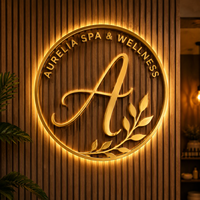 Enseigne LED personnalisée, publicité rétroéclairée, logo de bureau en métal doré, lettres d'enseigne, enseigne LED intérieure et extérieure, lettres 3D LED pour magasin