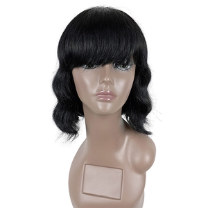 12 inch cơ thể sóng xoăn tóc giả cho phụ nữ đầy đủ máy làm không có ren <span class=keywords><strong>Bob</strong></span> với bangs sóng nước mô hình tóc tóc giả - Product Image 1