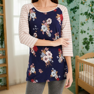 Moda Enfermería Tops Floral Maternidad Pullover Camisetas de verano para una fácil lactancia - Product Image 1