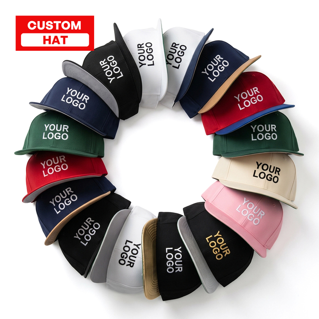 Ujoy Gift Unisex Custom Embroidered Snapback Cap Brim Adjustable Solid Color Flat Bill Trucker Hat for Hip-Hop  Street Fashion