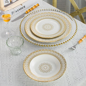 Vaisselle écologique en gros, bols et assiettes à bord <span class=keywords><strong>doré</strong></span>, <span class=keywords><strong>service</strong></span> de table en porcelaine - Product Image 3