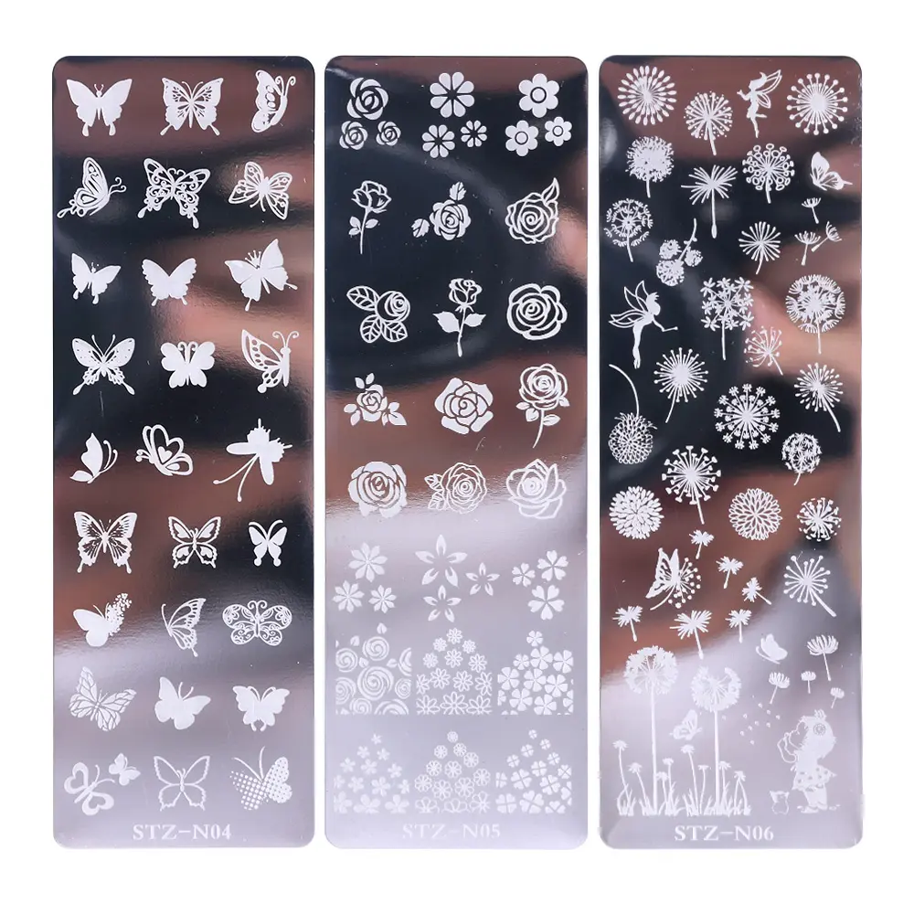 Feather Stamping Plates Nail Stamp Template Kit DIY Stainless Steel Flower Leaf Butterflies Snowflake Nail Art Templates