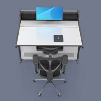 Console de salle de contrôle moderne, poste de travail, bureau - Meuble commercial multifonctionnel en métal/bois, écologique et durable