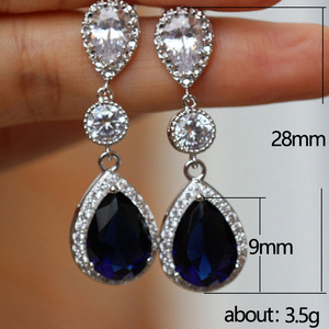 Pendientes colgantes azules brillantes para mujer, joyería elegante para las orejas - Product Image 5