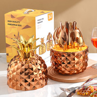 Ensemble de 24 couverts en acier inoxydable poli miroir avec support ananas pour mariage et fête