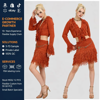 Ensemble jupe et cardigan court en tricot à franges pour femme, col en V, à nouer devant, jupe évasée au-dessus du genou, style Y2K, sexy, pour soirée et club, vente en gros OEM 3D