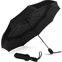 Parapluie de voyage compact coupe-vent en pongé UPF 40, entièrement automatique (ouverture/fermeture), avec tige en acier à 10 baleines, pliable en 3 sections, pour adultes et professionnels, vente en gros