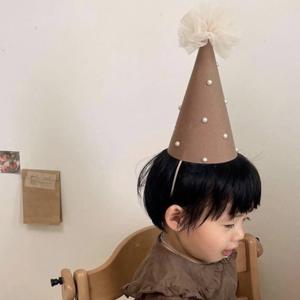 DAMAI joyeux anniversaire enfants rétro Maillard perle fil boule anniversaire chapeau bandeau rétractable cheveux accessoires Photo accessoires - Product Image 3