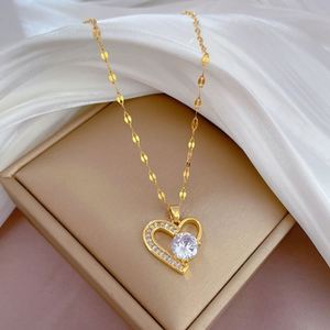 Trendy Gold Plated Stainless Steel Heart Diamond Necklace Jewelry Luxury Bling Zircon Heart Necklace for Women Girls - Product Image 6