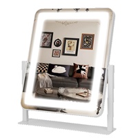 Miroir de Maquillage LED avec Commande Tactile Intelligente, Cadre Métallique Carré Rotatif à 360 Degrés, Miroir de Coiffeuse de Bureau