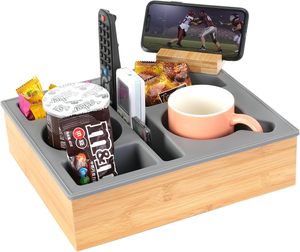 <strong>Handy</strong> Black Silicone Bamboo Couch Cup <strong>Holder</strong> Tray with Rotatable Phone <strong>Holder</strong> - Product Image 2