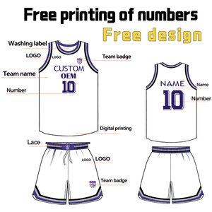 Maillot de basket-ball personnalisé en gros pour usine OEM, ensemble uniforme de basket-ball, vêtements de sport, impression gratuite des noms et numéros d'équipe - Product Image 4