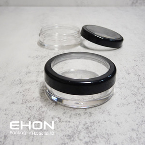 Wholesale ABS Clear Base Black Lid Round <b>Eye</b> <b>Shadow</b> & Blush Cosmetic Jar with Varnishing for Loose Powder - Product Image 1