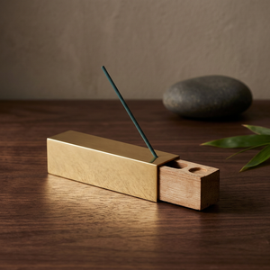 Metal Gold <b>Incense</b> <b>Holder</b> with Wooden Design Chaman India Model 40850 Made in India - Product Image 2
