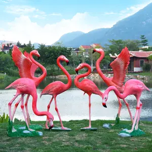 Durable Sculptures Tall Fiberglass life size Pink Red Flamingo Statues For Outdoor Garden Patio Yard Decoration