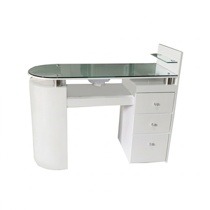 Table de manucure avec aspirateur intégré, table de manucure individuelle, table de manucure, table de manucure avec finition peinture blanche, table de manucure avec plateau en verre - Product Image 1