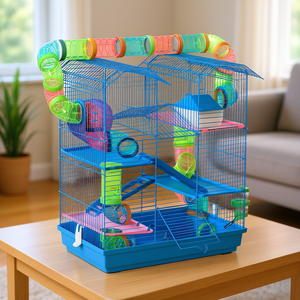 Cage à hamster extra large à 5 niveaux, bleue, avec roues, tubes, échelle, bouteille d'eau, maison pour petits animaux, cage d'intérieur pour animaux de compagnie D0100X3HCPP - Product Image 2
