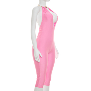 Viviblook D26JP159 Nuevo Mono de Verano para Mujer, Halter Metálico, Escote Profundo en V, Espalda Descubierta, Ajustado, de Una Pieza, para Fiesta - Product Image 4