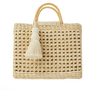Sac de plage en paille naturelle d'été avec poignée en bois pour femme - Product Image 6