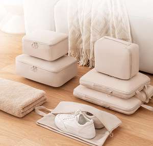 Ensemble de 6 sacs de compression de voyage en tissu mémoire, sacs de rangement portables pour valise, organisateur imperméable pour vêtements - Product Image 1