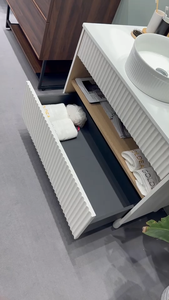 Warna kayu Modern 2-laci kamar mandi Vanity kabinet Set keramik wastafel tembaga Gratis cermin lembut dekat Laci tahan air - Product Image 4