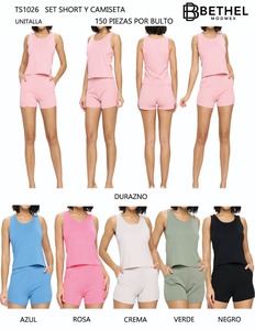 Conjunto de 2 Piezas para Mujer Bethel, Shorts y Top sin Mangas con Cuello Redondo, Tejido de Algodón y Spandex, Transpirable, Casual, Primavera-Verano, Color Sólido - Product Image 1