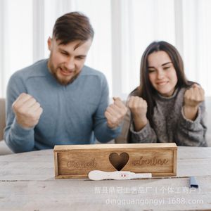 Caja de Regalo Sorpresa de Madera para Prueba de Embarazo, Caja de Anuncio de Bebé de Madera Sólida en Forma de Corazón - Product Image 3