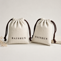Pochette à cordon en coton et lin à chevrons avec logo personnalisé, cordon tressé, cadeau OEM, vente en gros