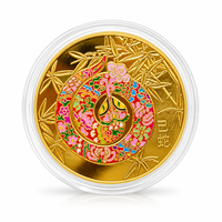 Pièce commémorative du zodiaque chinois 2026, 12 animaux, art populaire coloré, plaqué or, avec étui
