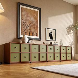 Premium Wabi Sabi Style Solid Wood <b>Sideboard</b> Large Multi Drawer <b>Storage</b> Vintage Green Cabinet Retro Credenza For Living Room - Product Image 5