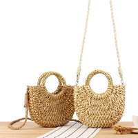 FSP752 2025 nouveau Style sac à main et sac à bandoulière pour femmes-élégant couleur unie tissé plage tissé sac bandoulière poignée anneau Mini