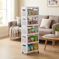 Étagère de rangement pour légumes à 5 niveaux, rectangulaire, mobile, avec roulettes, accessoires de cuisine, étagère à épices