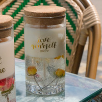 Bougie de cire de gel de gelée double couche en verre rond de luxe fleur séchée couvercle en liège fleur séchée pot de gelée parfumé bougies en verre
