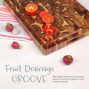 เขียงไม้อะคาเซียแบบปลายสาย XL สามารถเปลี่ยนได้อเนกประสงค์บล็อกเขียงหั่นเนื้อหนาพร้อมที่จับแบบร่องน้ำ - Product Image 4