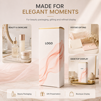 Boîte cosmétique de luxe en papier d'art biodégradable et recyclable avec logo personnalisé, imprimé marbré rose, emballage pliable à rabat supérieur, bord doré pour